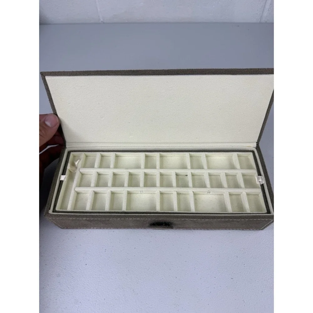 Authentic Pandora Suede Tan Jewelry Box With Inserts And Tie Down Closure Chrty